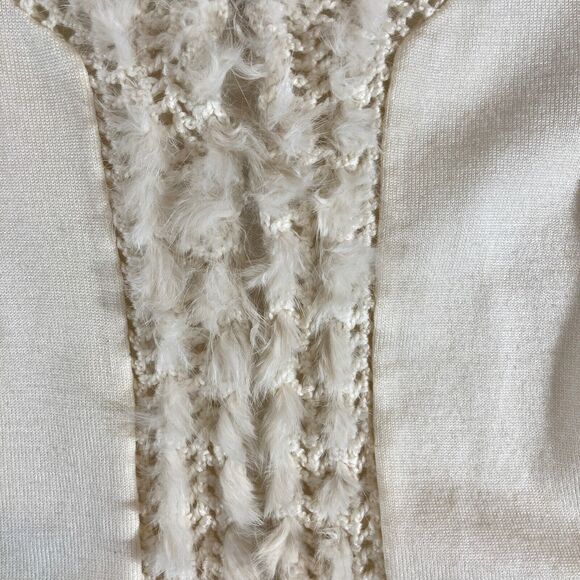 Cabo Cardigan Women's Med Ivory Rabbit Hair Trim Wool Blend Hook & Eye Closure - Picture 4 of 9